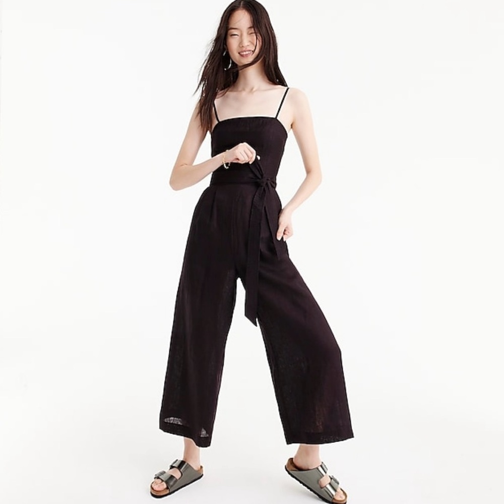 J. Crew black tie-waist linen jumpsuit